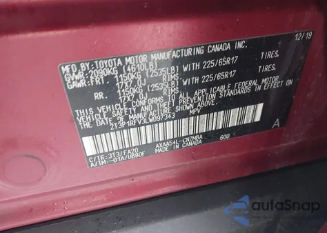 2020 Toyota Rav4 Xle from USA, damaged, VIN 2T3P1RFV3LW097343